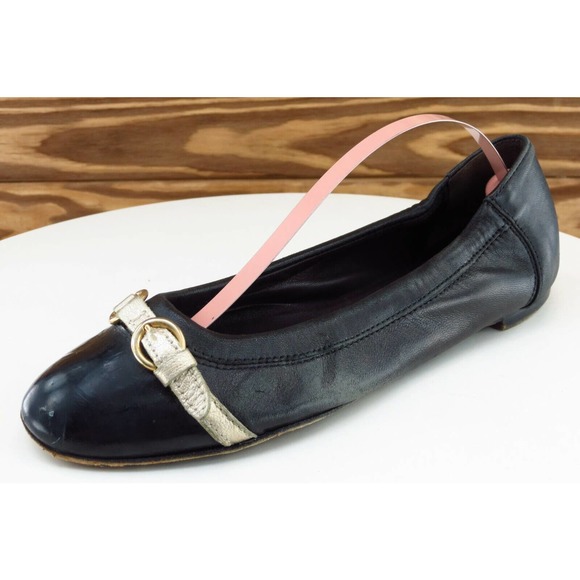 Attilio Giusti Leombruni Size 37 M Black Round Toe Ballet Flats Leather Wmn 5580 - Picture 1 of 9